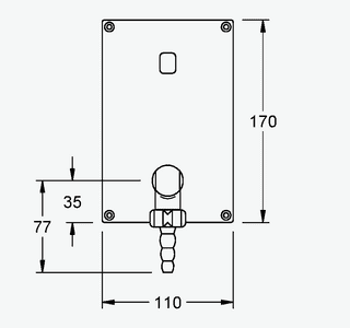 Maßzeichnung NOVALAB optoelektronisches Wandventil mit Knie 90°, Front