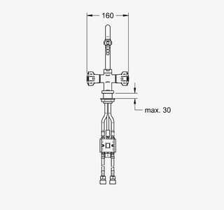 Maßzeichnung NOVALAB Labor-Einlochmischbatterie mit Schwenkauslauf, Front