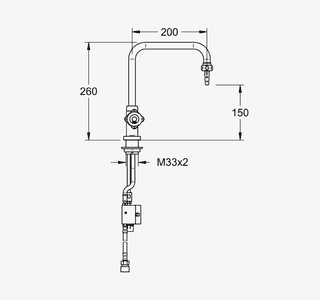 Maßzeichnung NOVALAB Labor-Einlochmischbatterie mit Schwenkauslauf, Seite